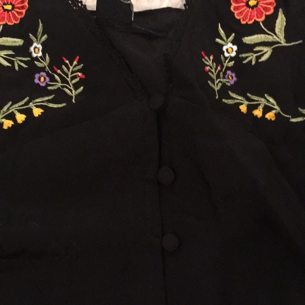 Floral Embroidered Black Shift Mini Dress - Picture 6 of 9